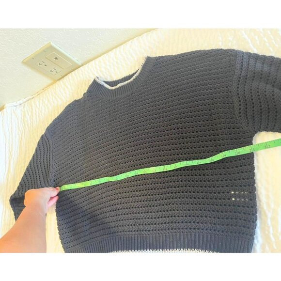 Zudio Women's Crochet Crop Mesh Knit Crew Neck Black Top Sweater Size - XS - Picture 2 of 8